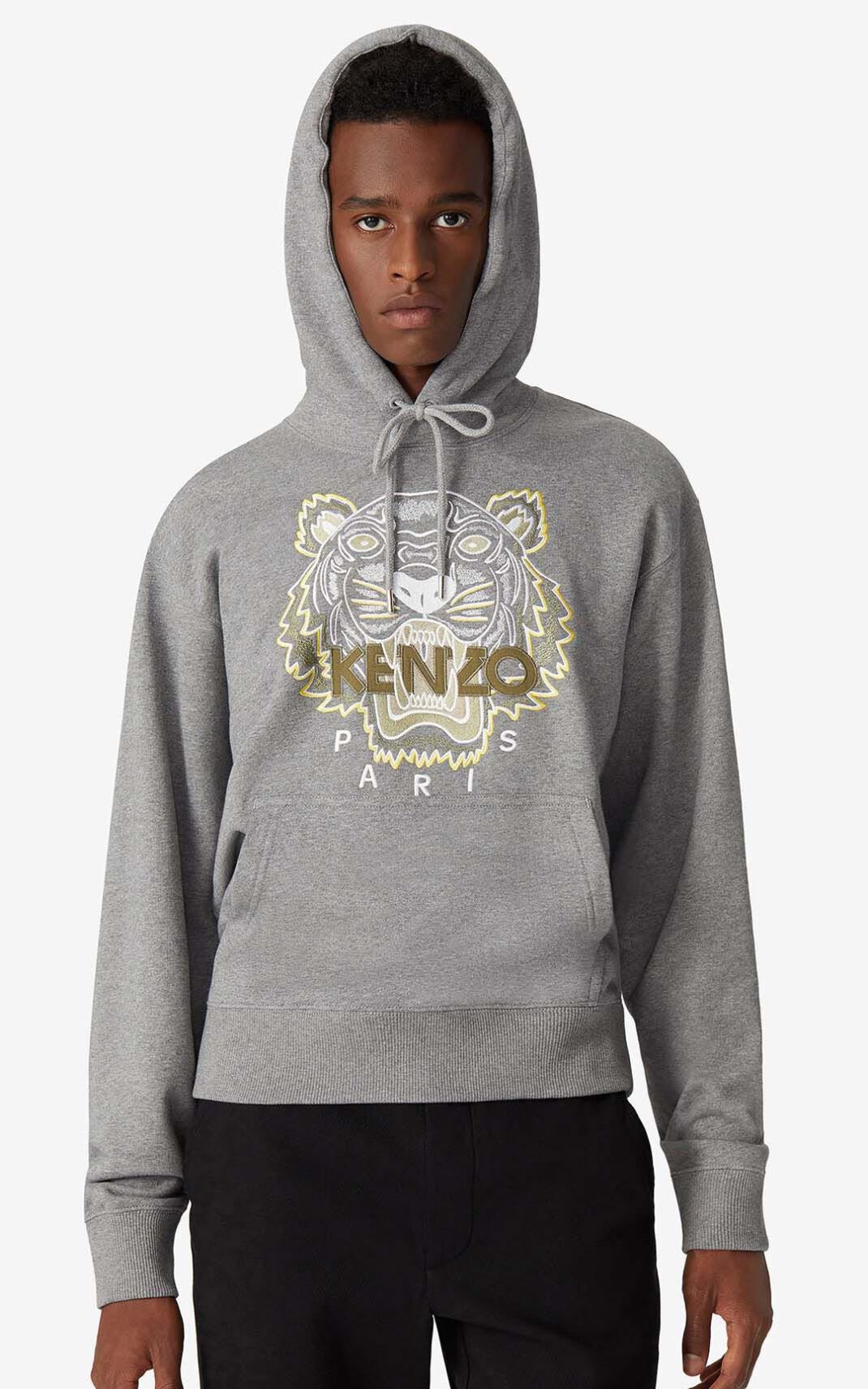 Sweat A Capuche Kenzo Tiger Homme Grise | ATHS-47908